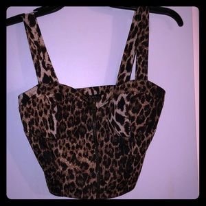 Leopard print zip up crop top